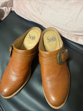 Women’s Sofft Brown Leather Slip-On Clog with Buckle